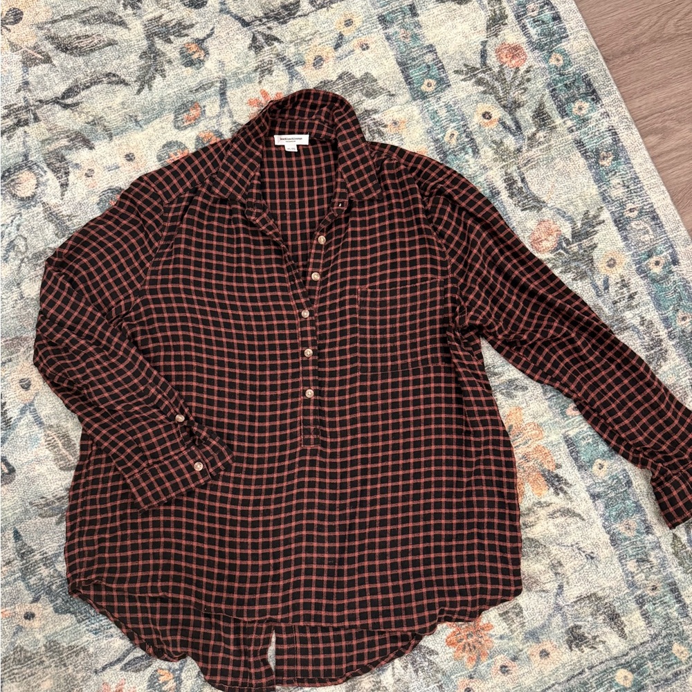 Beachlunchlounge Black and Orange Checkered Shirt